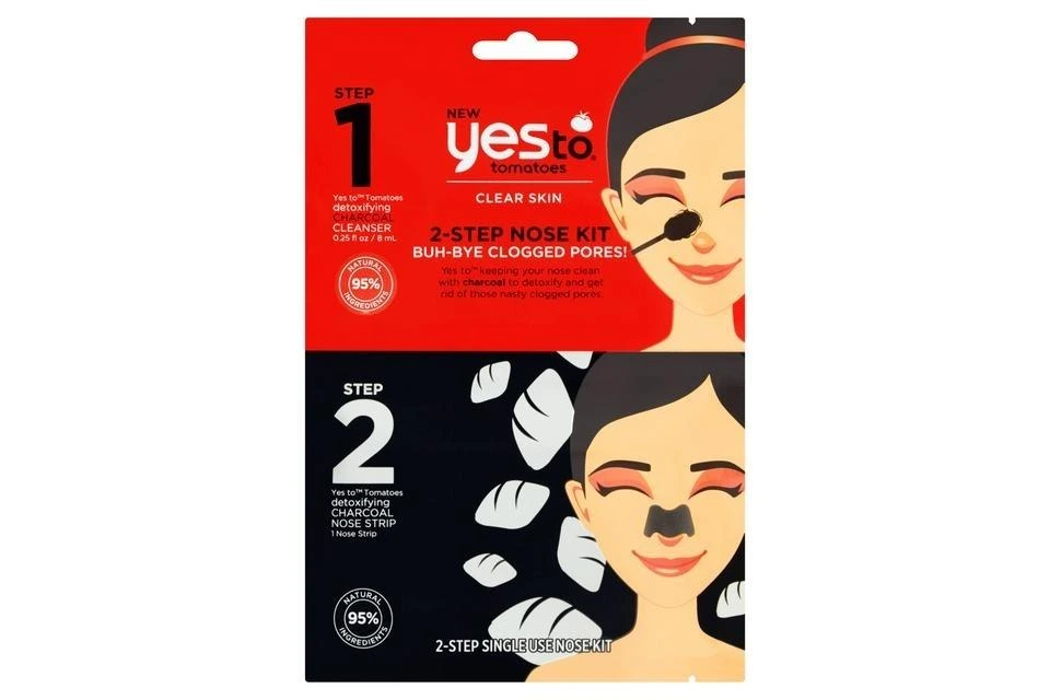 Yes, To's 2-in-1 nose kit contains a charcoal cleanser enriched with salicylic acid and tomatoes to aid in the removal of blackheads