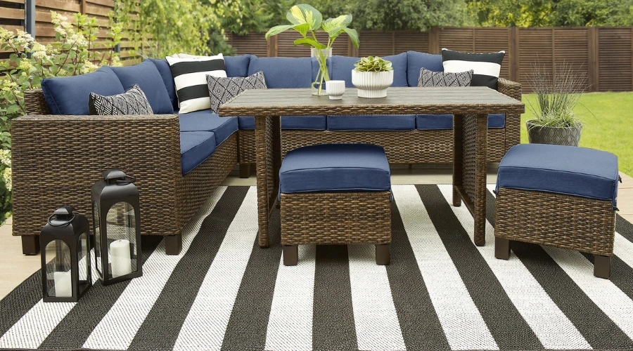 Patio Wicker Dining Sectional Set- Navy