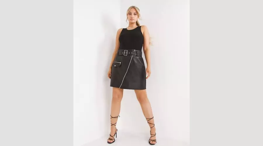 Black Faux Leather Moto Mini Skirt