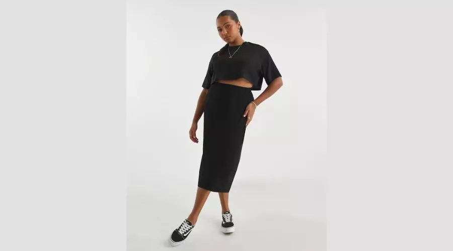 Black Jersey Midi Tube Skirt