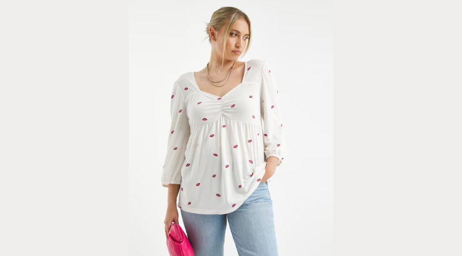 Ivory Lips Embroidered Sweetheart Top