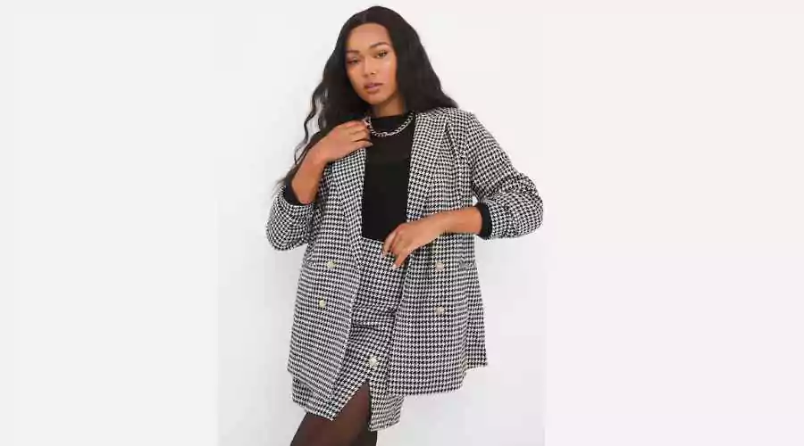 Houndstooth Mono Check Double Breasted Blazer