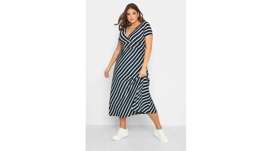 Navy Blue Stripe Print Swing Dress