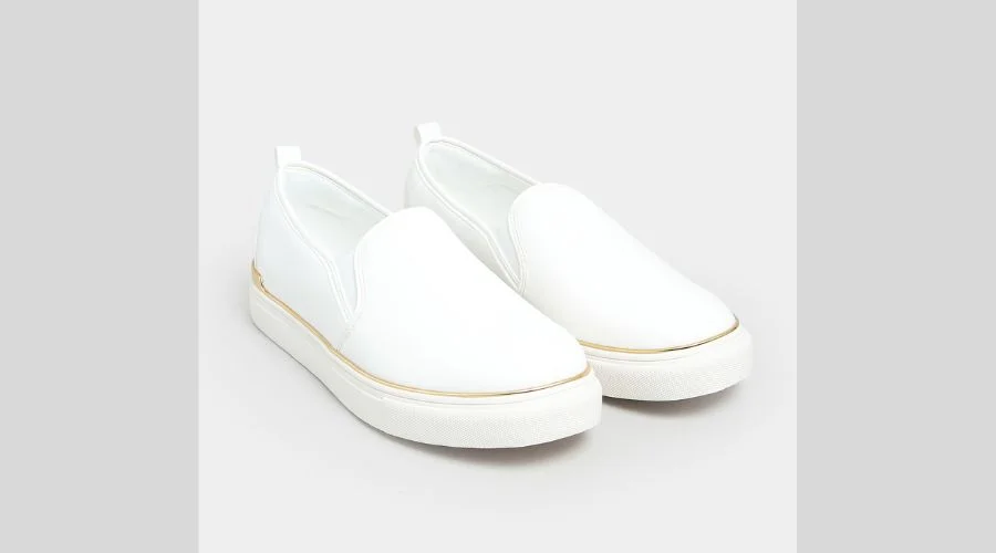 White & Gold Hardware Slip-On Trainers