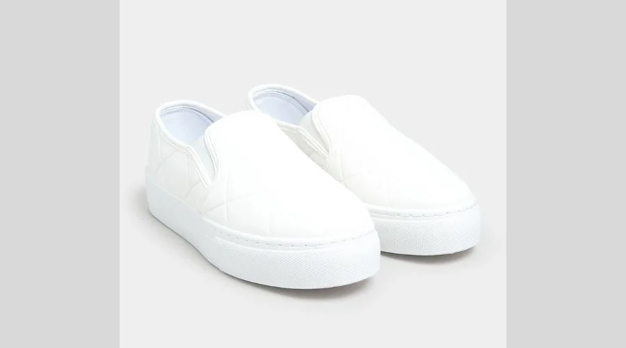 White Quilted Slip-On Trainers 