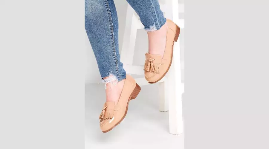 Brown Beige Patent Tassel Loafers