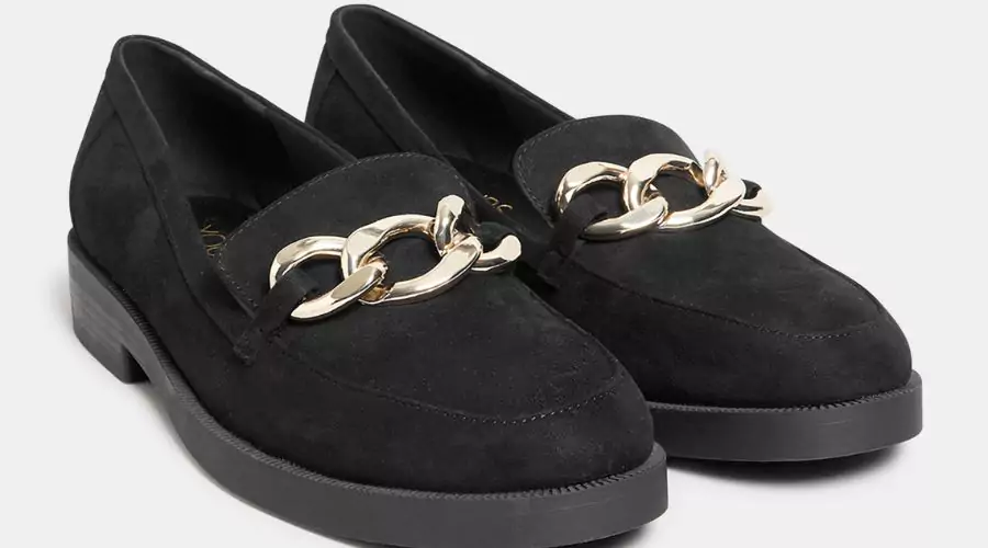 Black Faux Suede Chain Detail Loafers