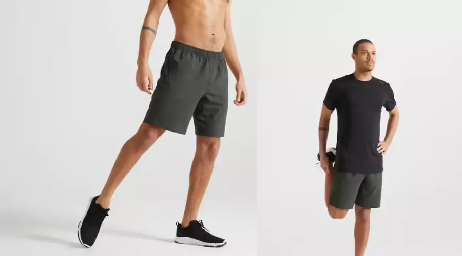 Atmungsaktive Essential Fitness-Shorts für Herren mit Reißverschlusstasche – einfarbig Khaki