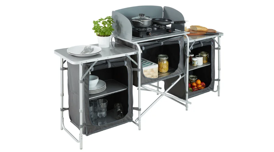 Folding Camping Table Kitchen Unit With Double-Sided Worktop | oglooks