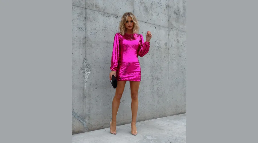 Set The Tone Sequin Mini Dress - Hot Pink
