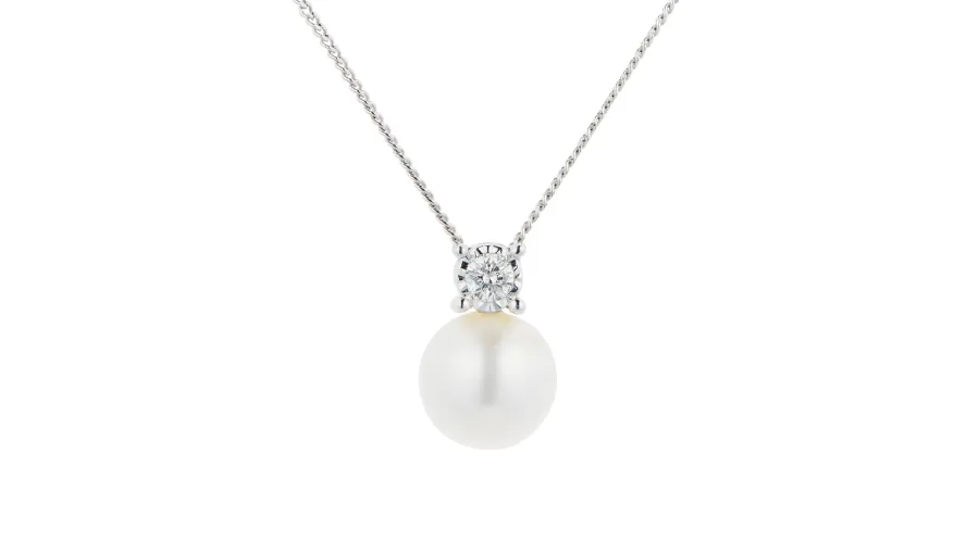 White Gold Diamond Fresh Water Pearl Pendant