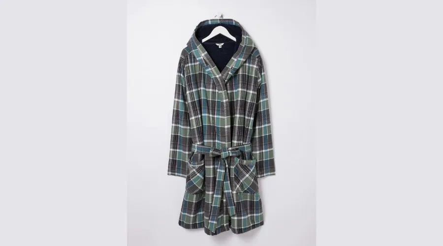 Pure cotton checked hooded dressing gown