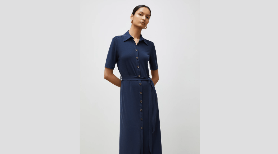 Collared Belted Midi Shirt Dress