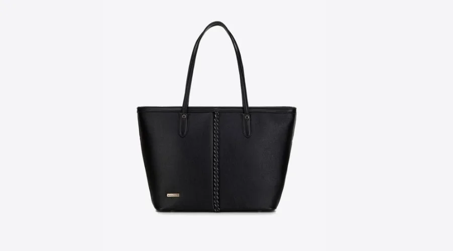 Black Eco-leather Shopper Bag with Convex Braid