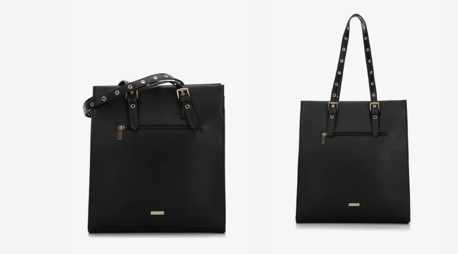 Black Shopper Bag with Riveted Straps