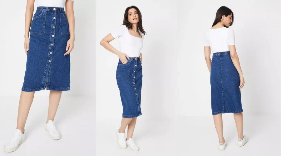 Denim Button Through Maxi Skirt