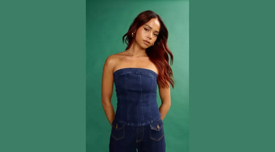 Denim Corset Top Having Zip In Blue Colour