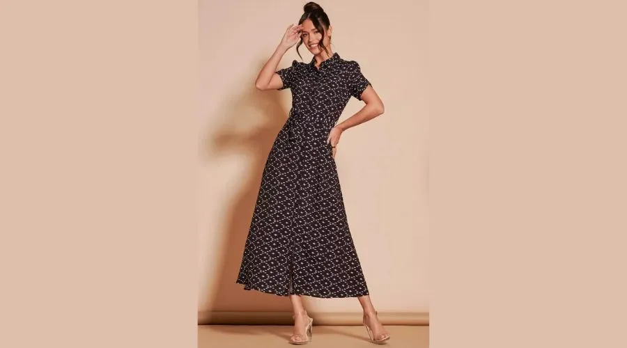 Jolie Moi Sadie Print Cotton Blend Shirt Maxi Dress