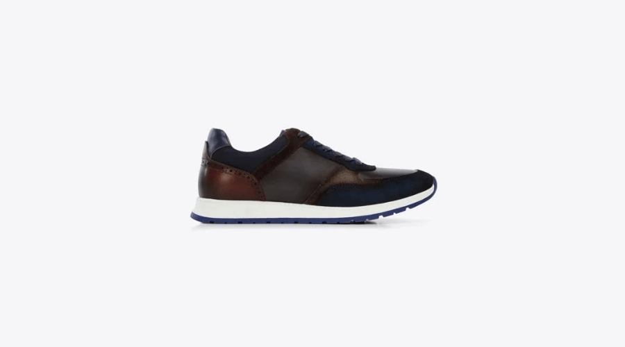 Men's Sneakers- Navy Blue and Brown Leather