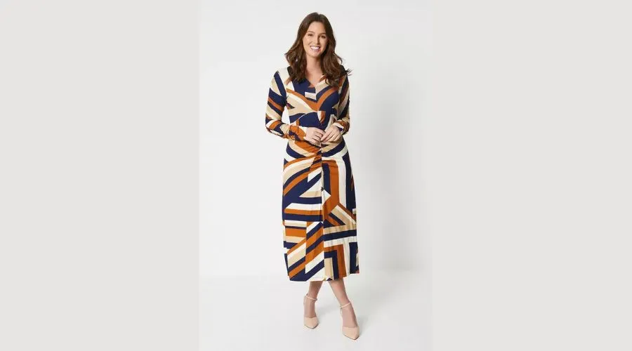 Principles Geo Print Ruched Front Midi Dress