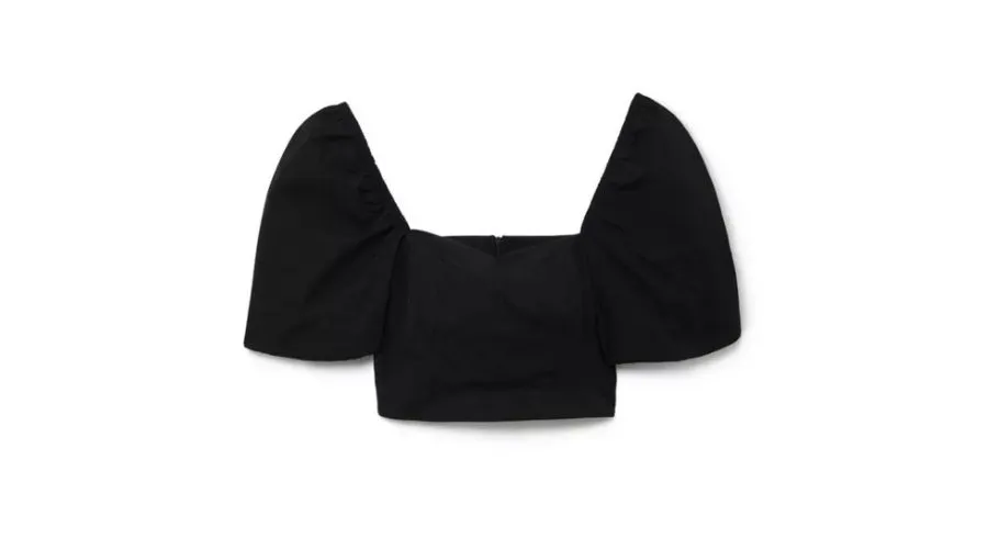 Puff Sleeve Corset Crop Top In Black