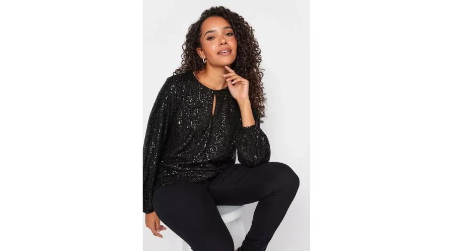 Sequin Keyhole Long Sleeve Top | Oglooks