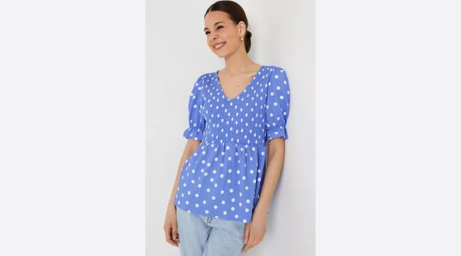V Neck Puff Sleeve Ruched Body Top