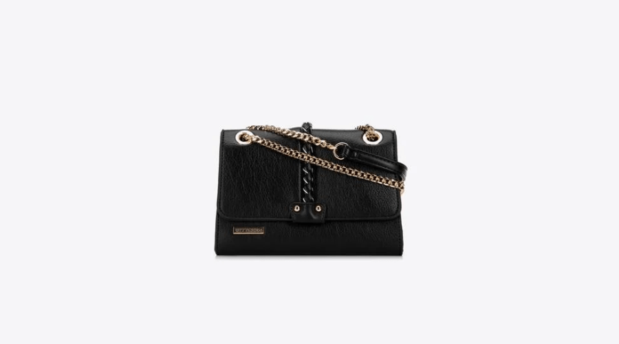 Women’s Black eco-leather messenger bag with Convex braid 