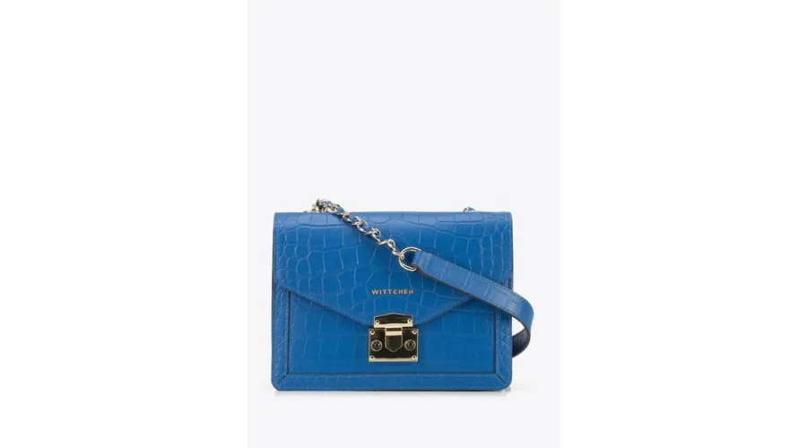 Women’s Croco Leather Messenger Bag With a Triangular Blue Flap | Oglooks