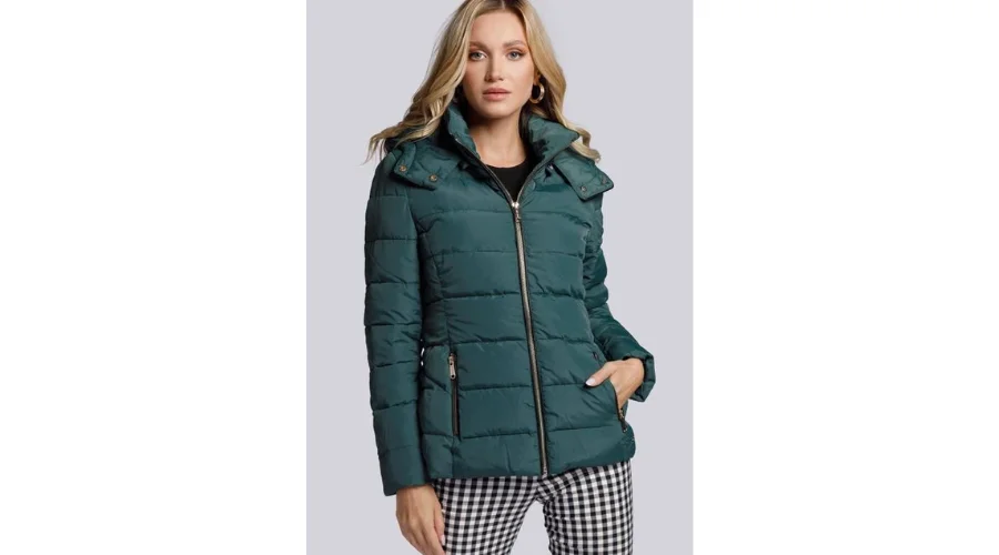 Women's Green Quilted Jacket With Pockets | Oglooks