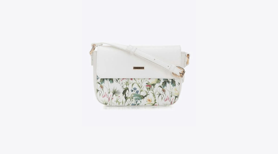 Women’s eco-leather Messenger bag with Flowers, Small White 