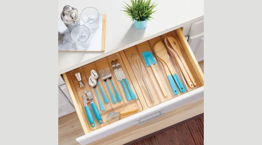 mDesign Plastic Kitchen Drawer Storage Cutlery Tray - Clear