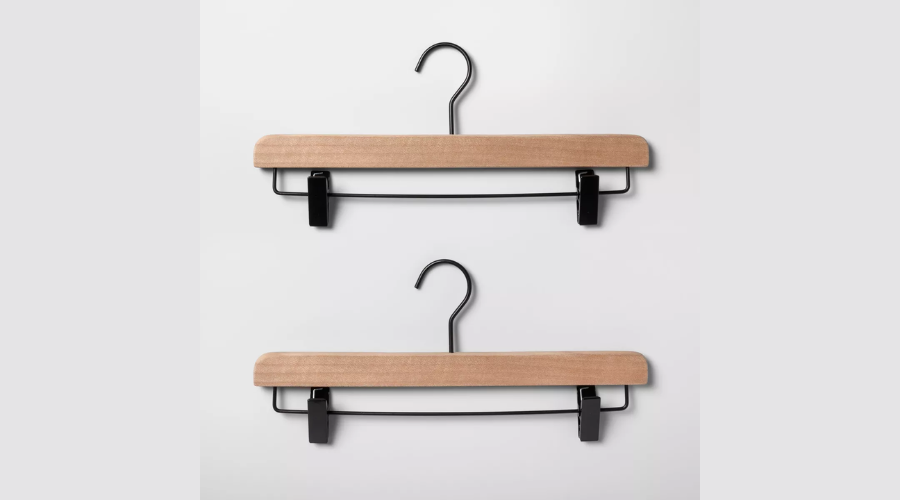 2pk Wood Pant Hangers with Clips Natural | Oglooks