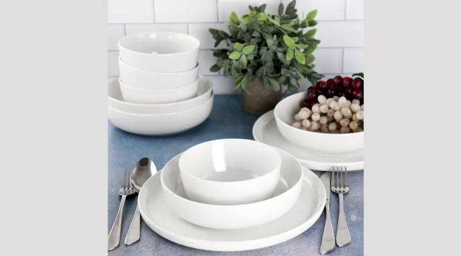 Avisala 12 Piece White Ceramic Dinnerware Set