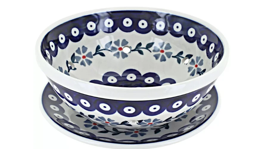Blue Violet Polish Pottery Berry Bowl with Plate
