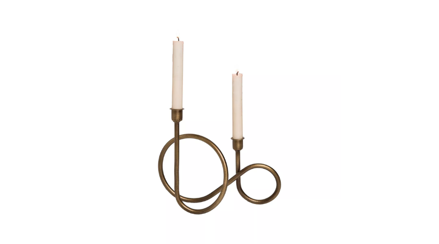 Brass Metal Sculptural Taper Candle Holder - Foreside Home & Garden