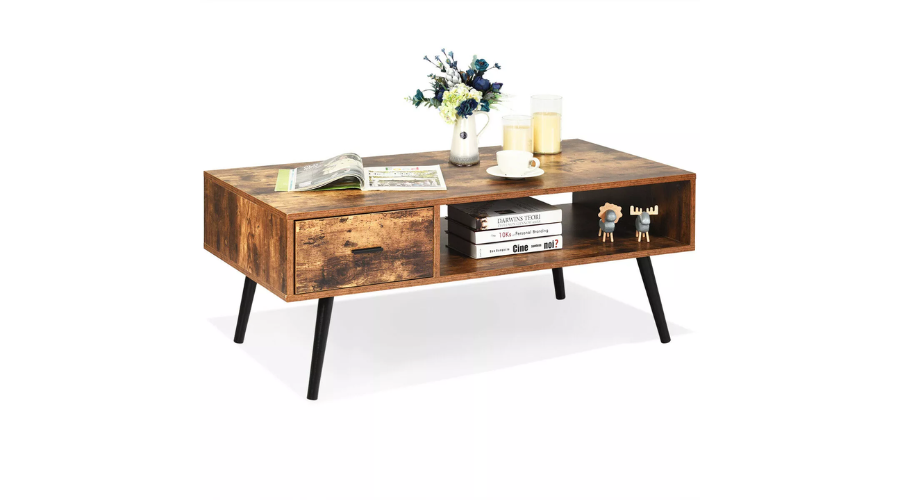 Costway Retro Coffee Table with Open Storage Shelf
