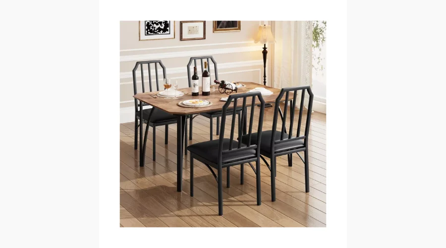 Dining Table Set for 4, Kitchen Table and Chairs for 4 with Chamfer Design | Oglooks