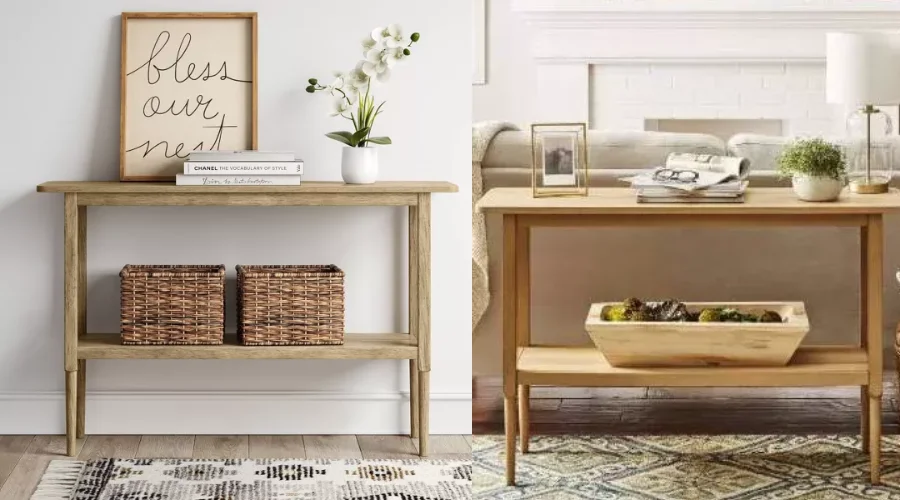 Gretna Narrow Console Table Natural- Solid Wood, Rustic Sofa Table with Shelf