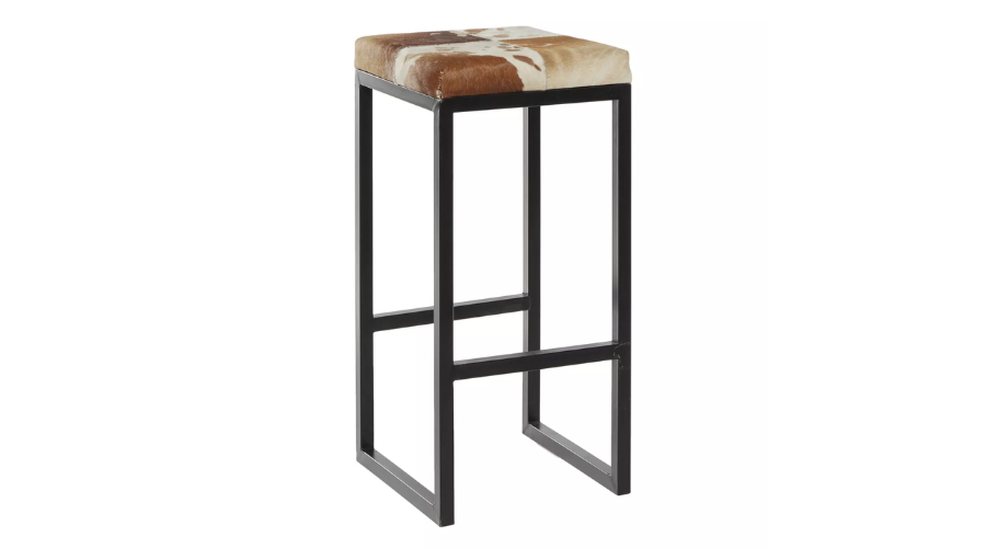 Industrial Cowhide and Metal Bar Height Stool | Oglooks