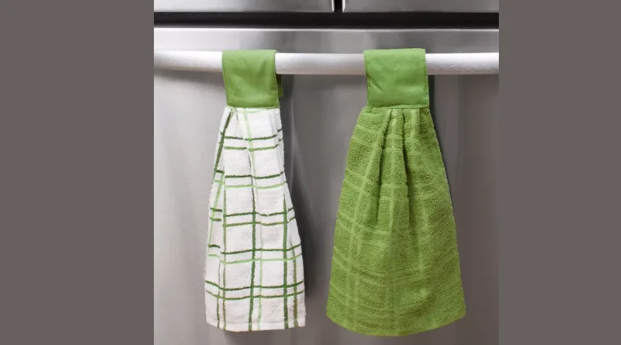 JOHN Ritzenthaler Co. Solid and Multi Check Kitchen Tie hanging towel set of two