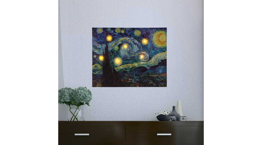 Lighted Wall Art Canvas With Timer- Van Gogh's Starry Night