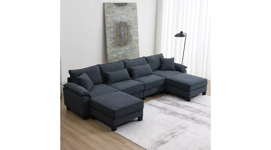 Modular Sectional Sofa Couch Corduroy Upholstered 6 Seat Freely Combinable Sofa Bed in Gray