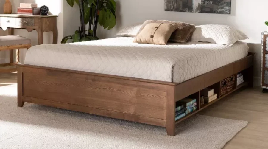 Platform Storage Bed Frame with Built-In Shelves