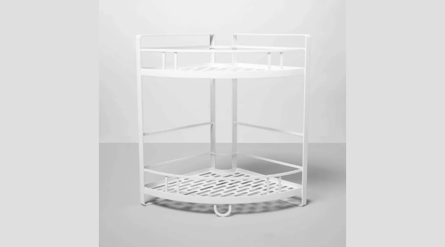 Punched Metal 2-Tier, Corner Shelf White | Oglooks