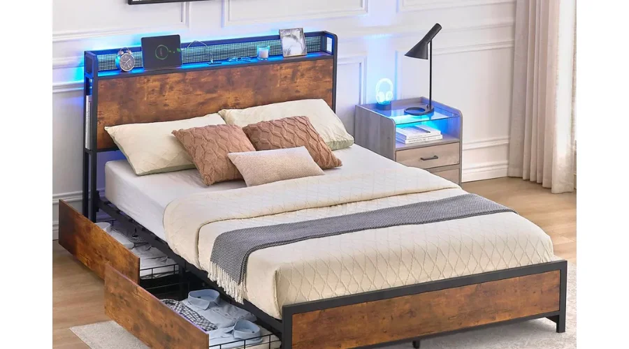 Queen Bed with Storage Drawers & Charging Station