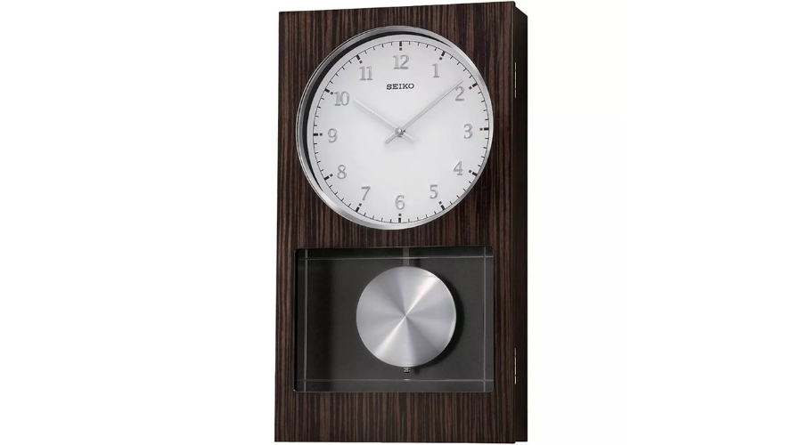 Seiko Dark Wooden Wall Clock with Pendulum and Dual Chimes