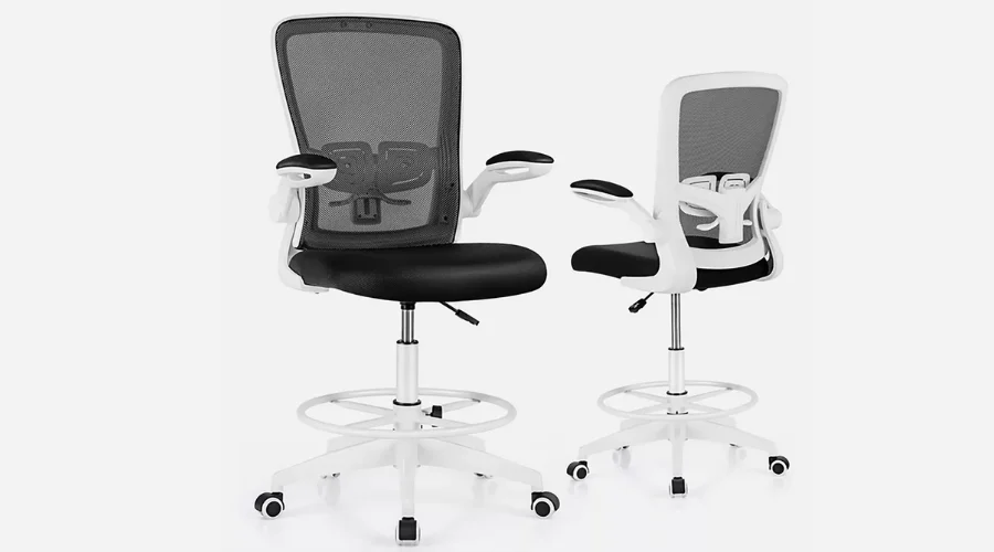 Tangkula Drafting Chair Tall Office Chair Ergonomic Computer Standing Desk Chair w/ Flip-Up Armrests | Oglooks