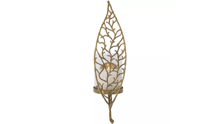 Uttermost Woodland Treasure 17" High Aged Gold Pillar Candle Scone