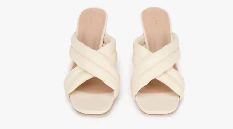 Women’s Quilted Cross Strap Flip flops cream